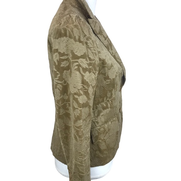 Theory Womens Crushed Velvet Blazer Size Medium Floral Baroque Gold Classic HTF - Picture 8 of 16